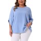 thumbnail image 1 of Agnes Orinda Blusa Casual de Verano para Mujer Tallas Grandes con Topos Suizos, Mangas de Pétalo, Dobladillo Curvado y Cuello Redondo 1X Azul, 1 of 7
