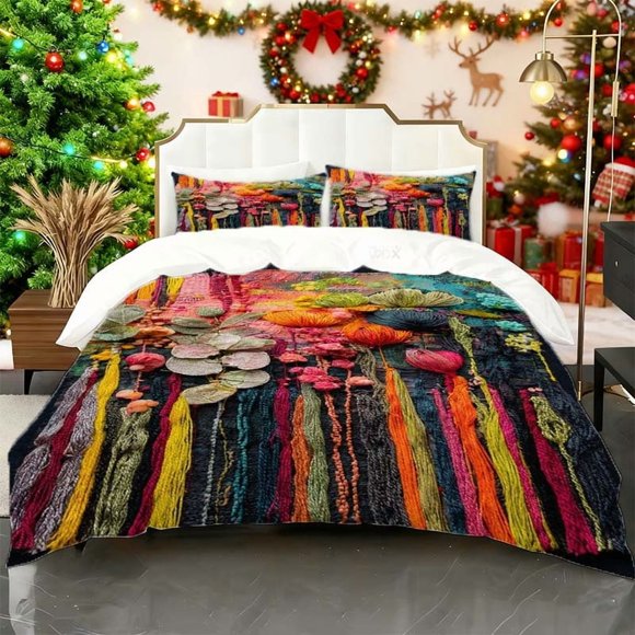 Yarn Art Illustration Printed Duvet Cover Set Soft Duvet Cover + 2 Pillowcases Suitable for All Seasons Ideal for Home Bedrooms and Guest Rooms Great Gift for F