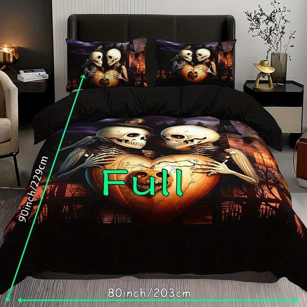 3pcs Gothic Castle Skull Print Bedding Set - Soft, Breathable & Comfortable Duvet Cover for Bedroom, Guest Room & Dorm!
