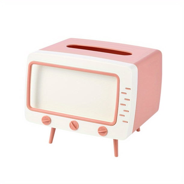 1pc Multifunctional TV Shaped Tissue Storage Box with Mobile Phone Holder - Stylish Plastic Desktop Tissue Dispenser for Home Decor