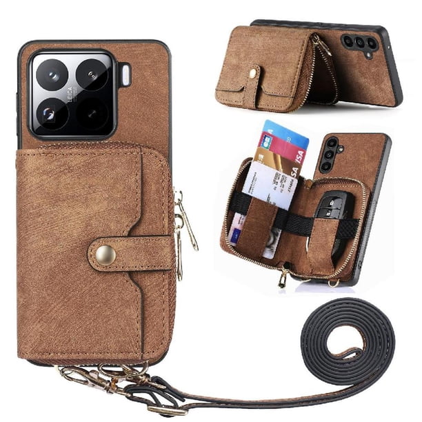 Funda Tipo Cartera con Correa Cruzada para Xiaomi 15 Protección Contra Golpes Marrón