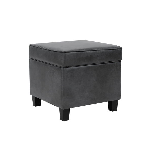 Ottoman de almacenamiento Benzara Pyp cuadrado de 45 cm en piel sintética gris oscuro