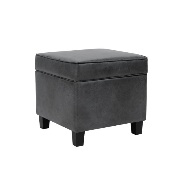 Ottoman de almacenamiento Benzara Pyp cuadrado de 45 cm en piel sintética gris oscuro