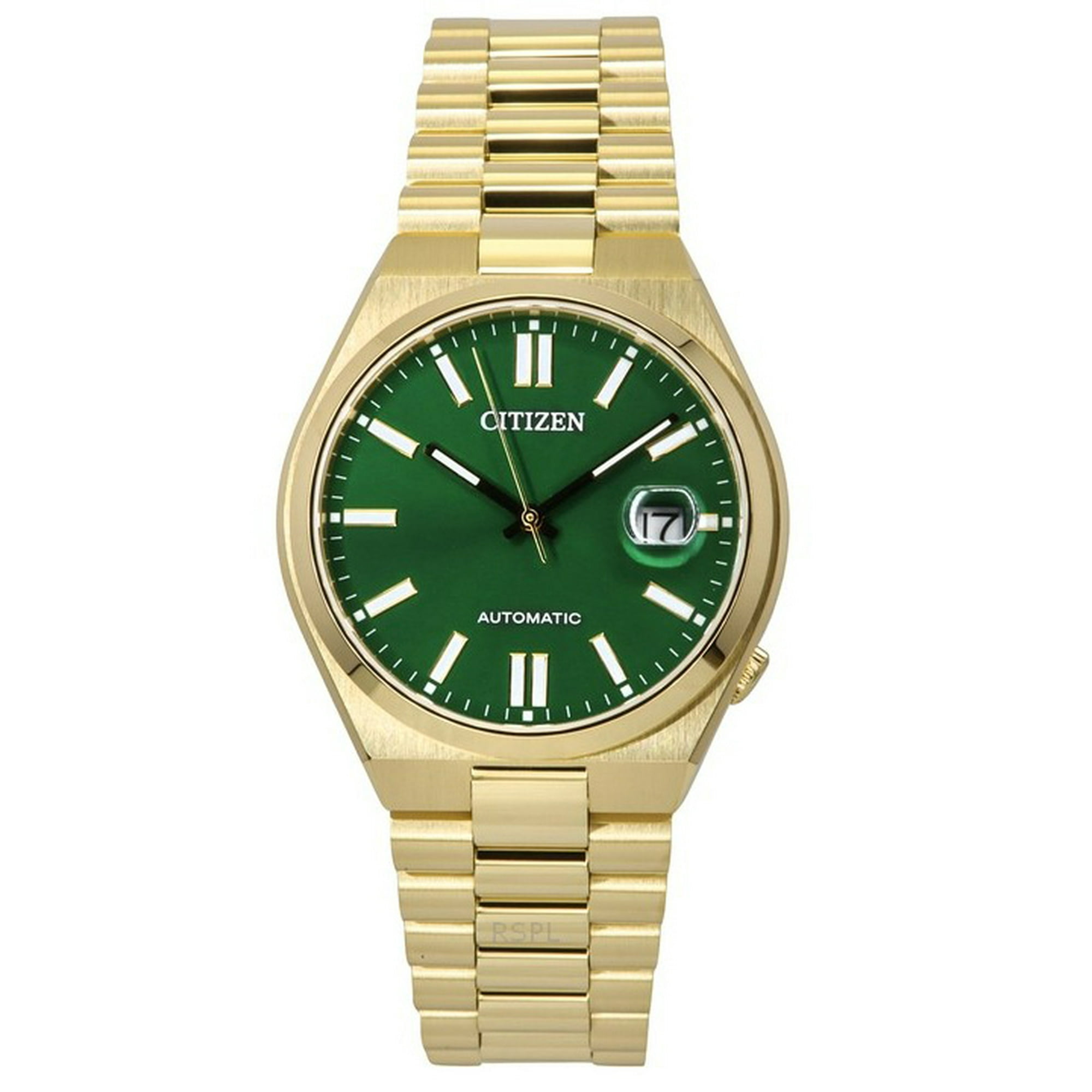 Reloj Citizen Tsuyosa Gold Tone Stainless Steel Green Dial Automatic Nj0152-51x Men's Watch