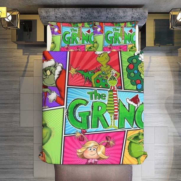 Merry Christmas Grinch 3 Pieces Duvet Cover Set Full Size Super Soft Fade Resistant Microfiber