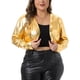 thumbnail image 1 of Agnes Orinda Chaqueta Bolero Recortada de Fiesta con Frente Abierto y Manga Larga Metálica Brillante para Mujer de Talla Grande para Escuela o Universidad 1X Oro, 1 of 8