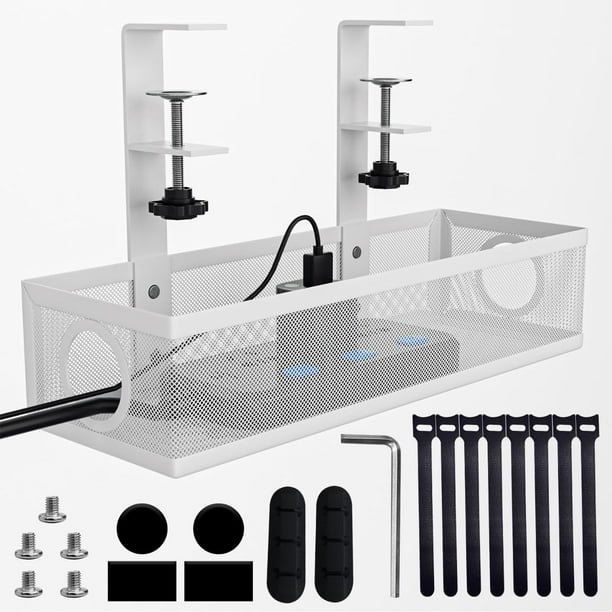 Bandeja organizadora de cables debajo del escritorio, de acero, sin taladros, con abrazadera para oficina y hogar (negro)
