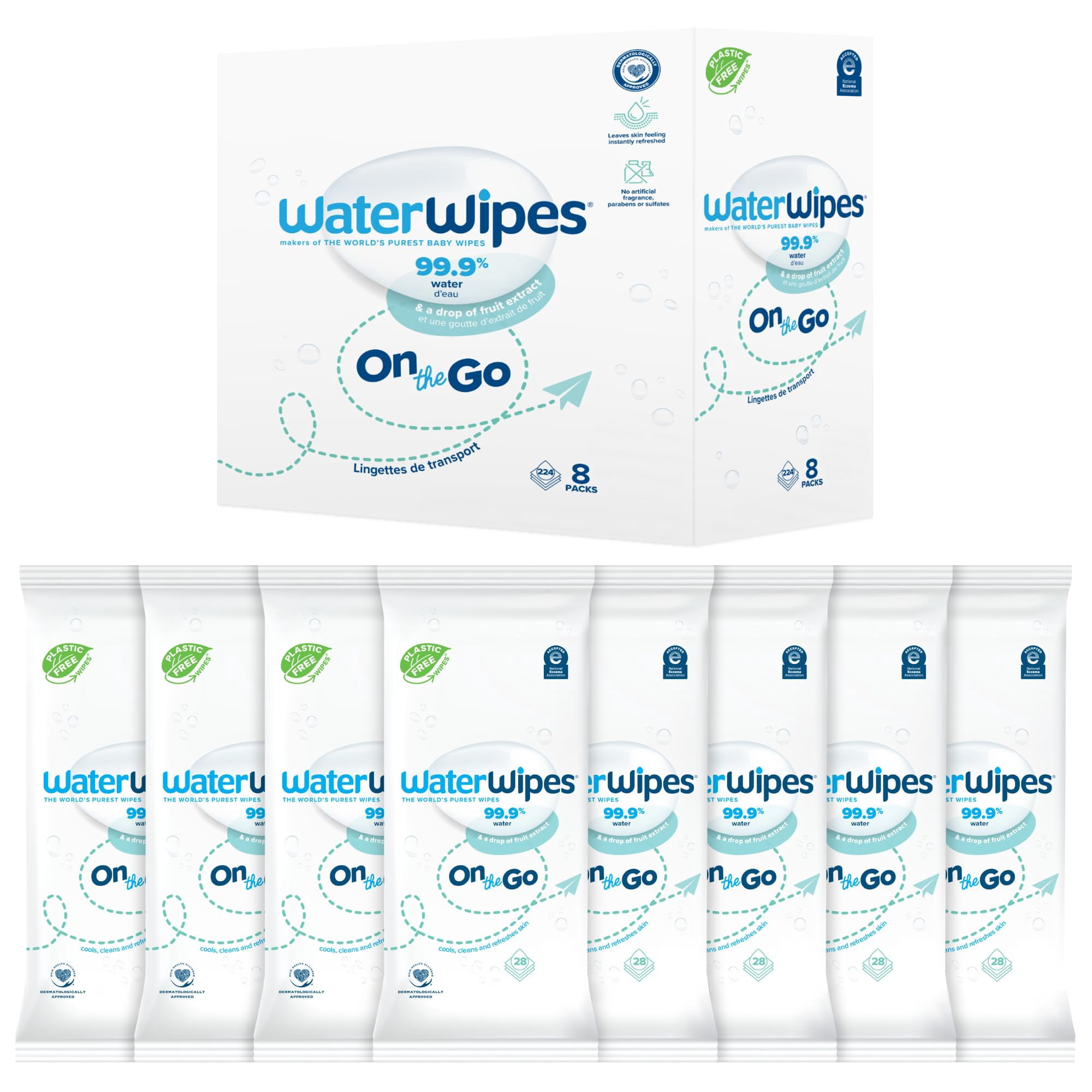 Toallitas Waterwipes On The Go, 99.9% A Base De Agua, 224 Unidades
