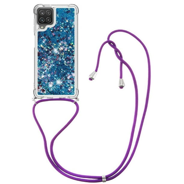 Funda FOXDOCK para Samsung Galaxy A12 con Cuerda Ajustable, Brillo Líquido, Protección Antigolpes y Lente – Ideal para Regalo