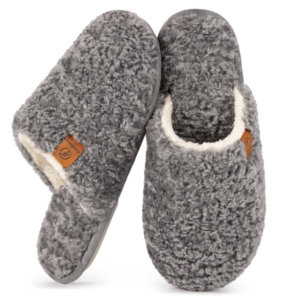 Zapatillas EverFoams Fuzzy Slip-on para mujer, espuma viscoelástica gris claro