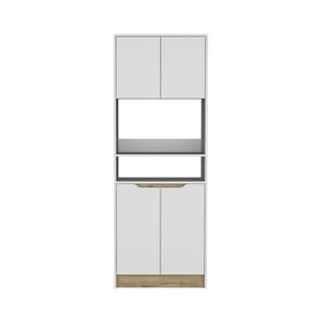 Fmfurniture - Mueble Microondas 4 Puertas Fm-008B Blanco Y Café Claro