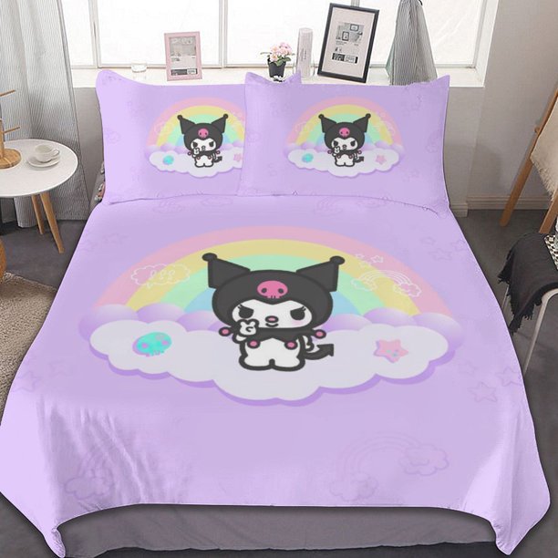Kuromi And My Melody Duvet Cover Set 3-Piece Bedding Set Soft Warm And Comfortable Soft Bed Set for Bedroom All Season
