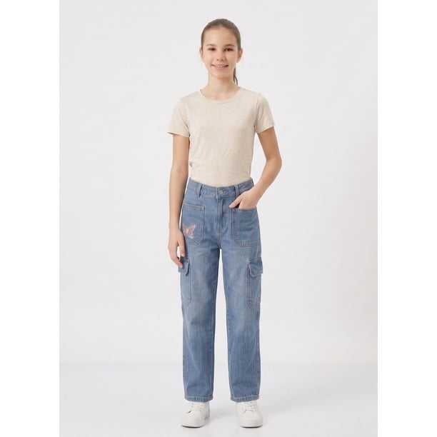 Pantalon Cargo Niña Jeans Moda Urbana Con Bolsillos