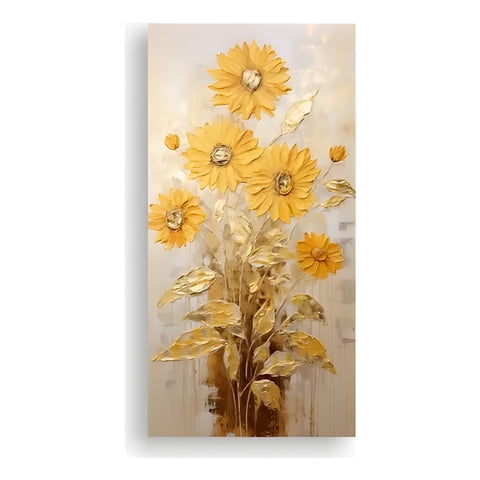 Genérico - Cuadro Girasoles Dorados Vintage 30X60 Cm