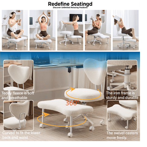 M&Ms - Meditation Chair, An Ergonomic Cross-Legged Seating Chair With Lumbar Support And A Height-Adjustable Seat Cushion, Ideal For People Engaged In High-Intensity Office Work. Beige