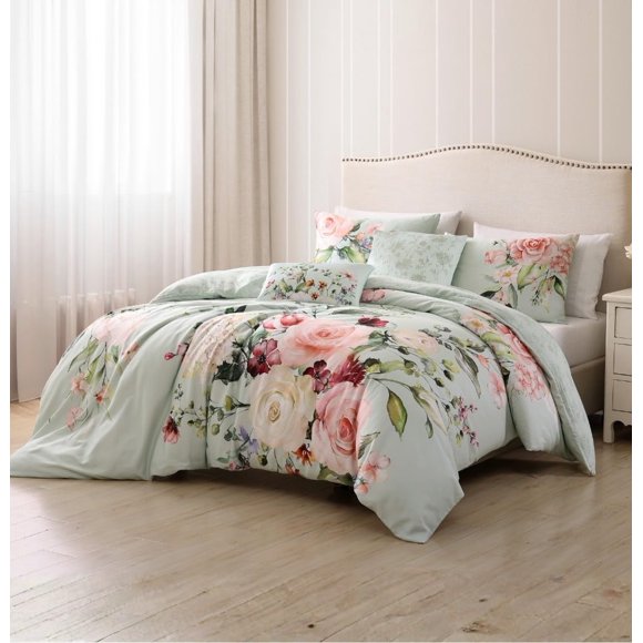 Juego de Edredón Bebejan King/Cal King Floral de 5 Piezas