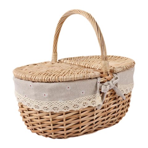 Ioensy - Cesta De Mimbre Para Picnic, Cesta De Almacenamiento De Ratán Para Servir En Fiestas De Acampada En La Playa, Grande, Beige Y Gris