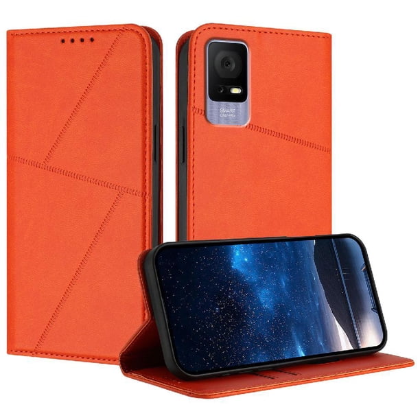 Funda Cartera Magnética para TCL 405 Protección Antichoque con Ranuras Naranja
