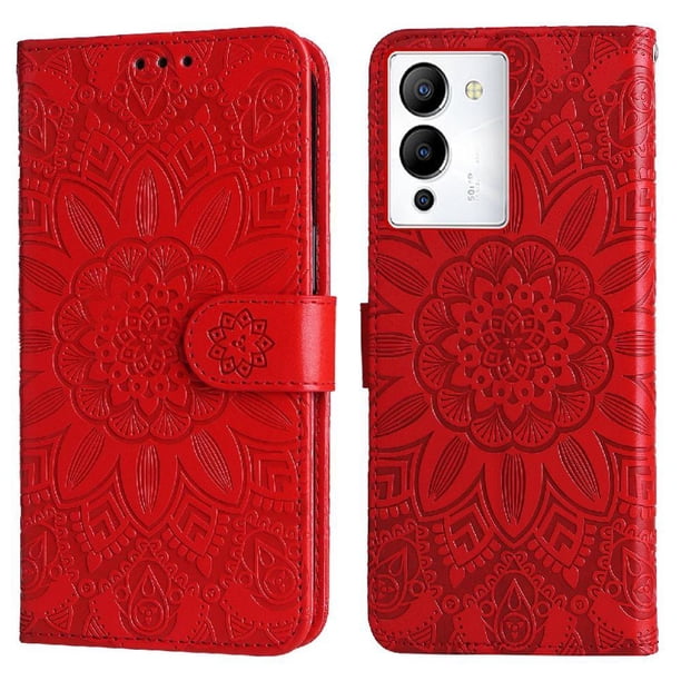 Funda tipo cartera FOXDOCK para Infinix Note 12 , diseño girasol en relieve, cuero PU, cierre magnético, soporte y tarjetero