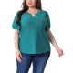 thumbnail image 1 of Agnes Orinda Blusas de Verano para Mujer de Talla Grande con Cuello en V y Mangas Cortas, Diseño Hueco, Talla 2X, Turquesa, 1 of 7