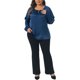 thumbnail image 2 of Agnes Orinda Conjuntos de Halloween para Mujeres Blusas de Talla Grande con Lazo Frontal y Abertura Manga Larga Camisa Elegante 2025 Blusa de Otoño 4X Azul Marino, 2 of 6