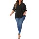 thumbnail image 2 of Blusa de Gasa para Mujer de Talla Grande Agnes Orinda con Cuello en V y Mangas Cortas Abullonadas Casual Sólida 3X Negra, 2 of 6
