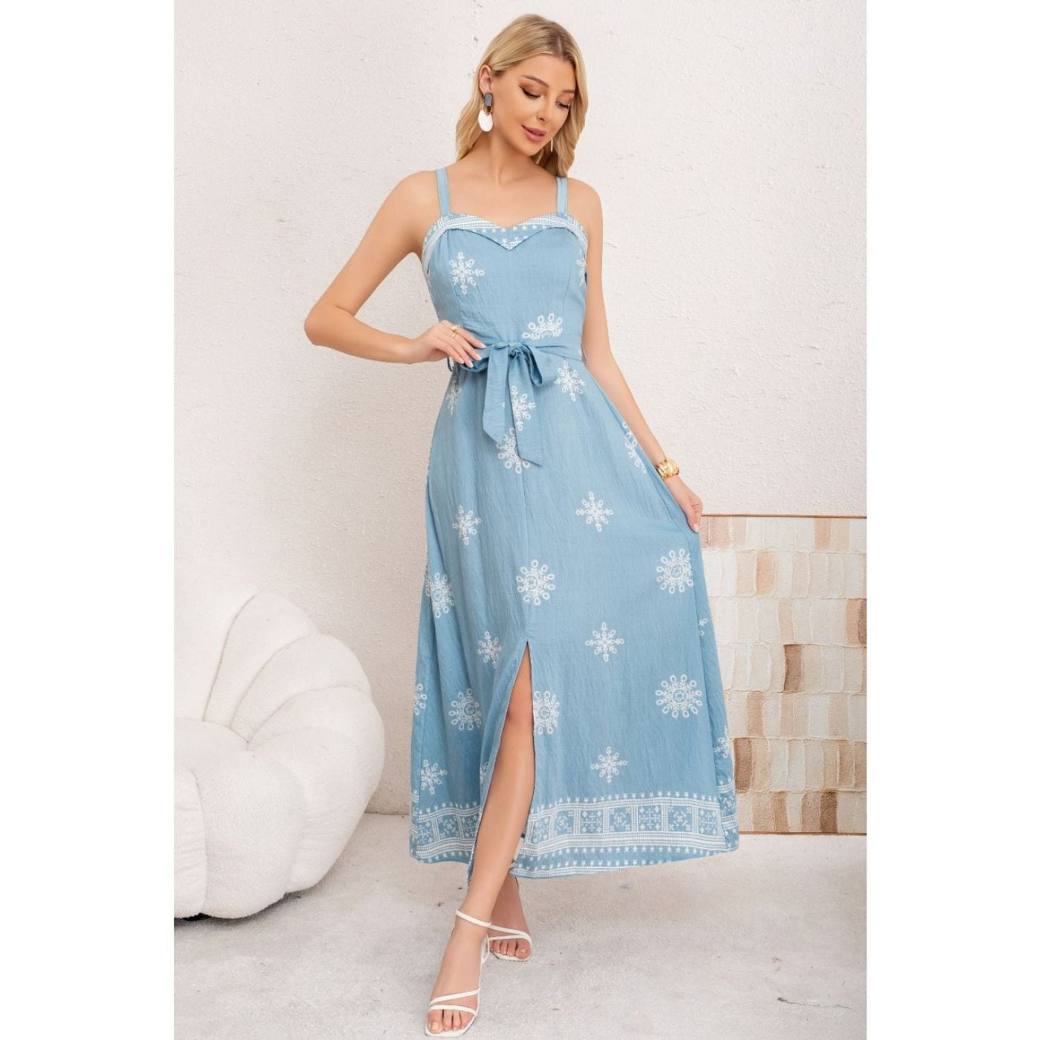 Likeshop - Maxi Vestido Largo Verano Mujer Holgado Pabilos Estampado 3359