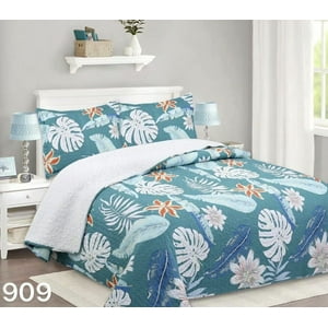 Gnerico - Cubrecama Quilt Sherpa 1 1/2 Plazas - Celeste Floral M909