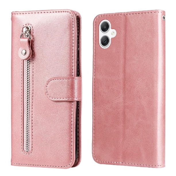 Funda tipo cartera para Samsung Galaxy A06 con bolsillo con cremallera y ranuras para tarjetas – Función de soporte Rosa