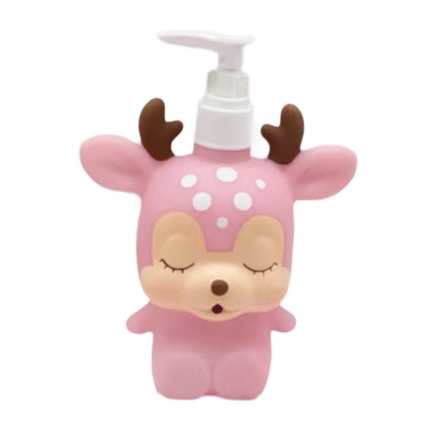 Dispensador de Jabón Botella Loción Infantil Botella Champú con Bomba Recargable de Vinilo Diseño Divertido para Niños Adecuado para Baño Hogar Oficin Ciervo rosa