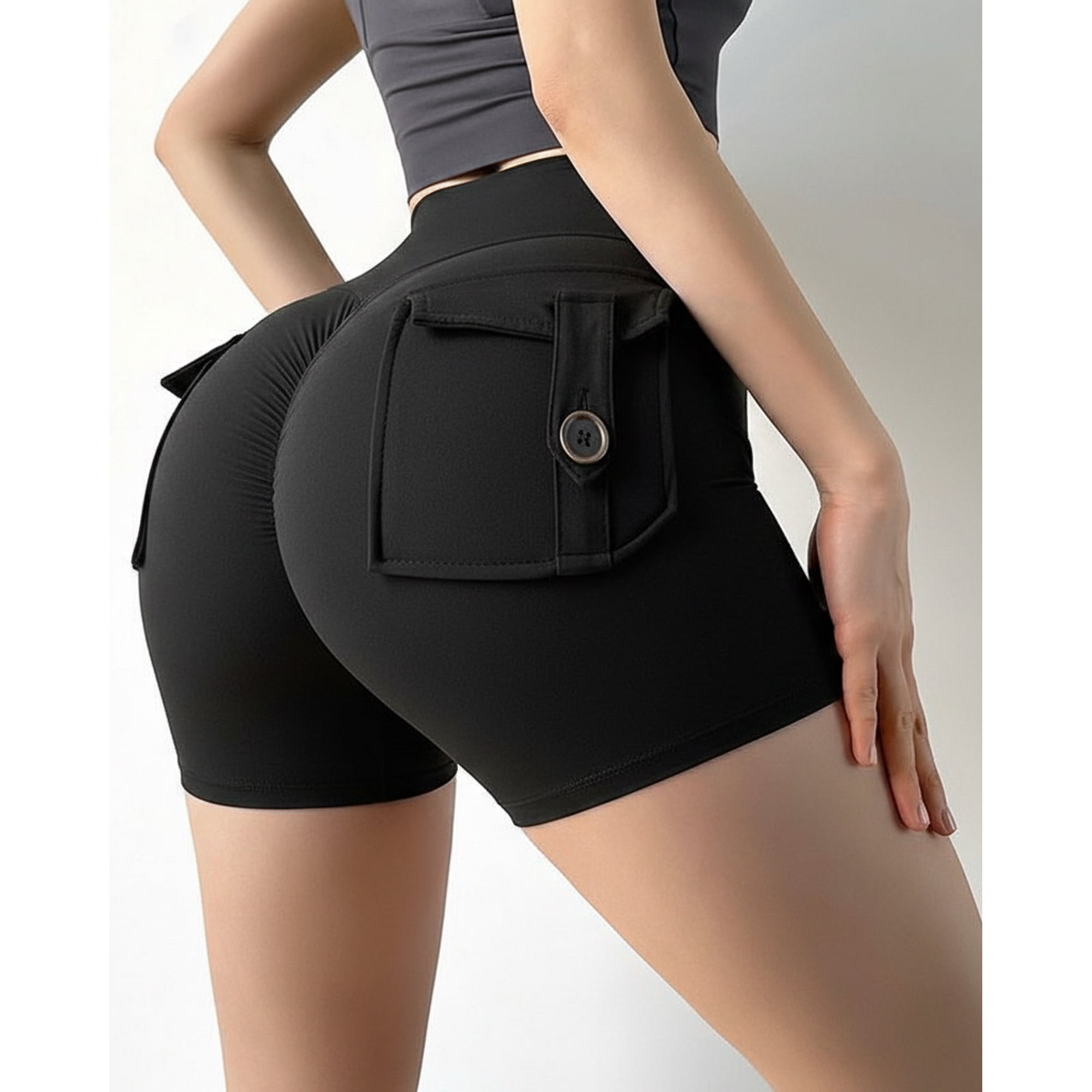 Flix Spa - Short Deportivo Mujer Pretina Alta Bolsillos Traseros