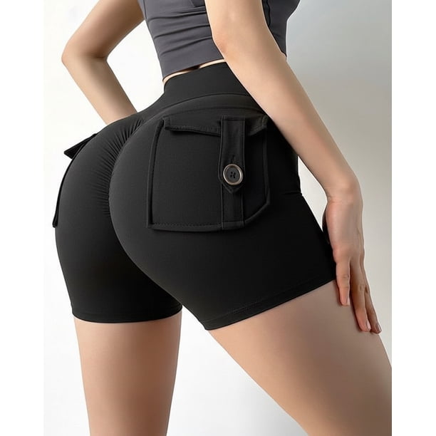 Short Deportivo Mujer Pretina Alta Bolsillos Traseros