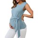 thumbnail image 4 of Blusa de Maternidad con Lazo en la Cintura de INSPIRE CHIC para Mujeres, Manga Corta, Verano 2025, Camiseta para Oficina, Trabajo, Azul Medio, 4 of 6
