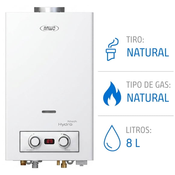 Calefont Anwo 8 Litros Gas Natural Tiro Natural Hitech Hydro 16