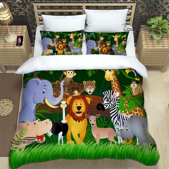 v1184 Bed Sheets Cartoon jungle animal Bedding Sets exquisite bed supplies set duvet cover bed comforter set bedding set luxury birthday gift 3-Piece Bedding Set (1 Duvet Cover + 2 Pillow Shams) Bed S