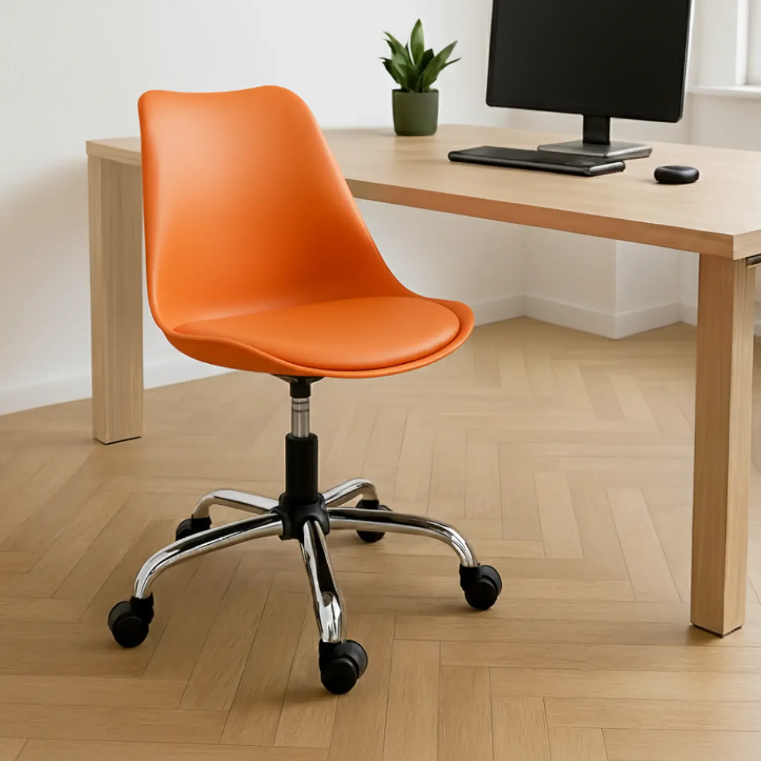 Genérico - Silla Manicure Profesional Giratoria Naranja Moderna Con Ruedas Y Altura Regulable