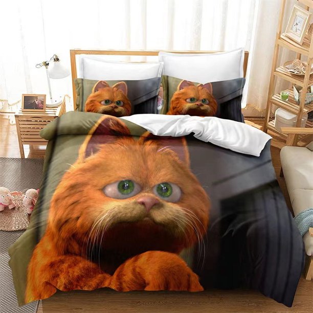 Gar-field 3 PCS Comfort Set with 2 Pillowcases Garfiel-d Bedding Set Sheet Set for Kids Adults,All Season Lightweight