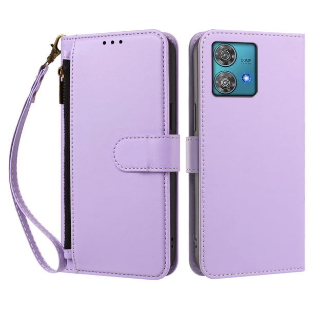 Funda Tipo Billetera para Motorola Moto Edge 40 Neo 5G con Soporte y Bolsillo con Cierre Morado