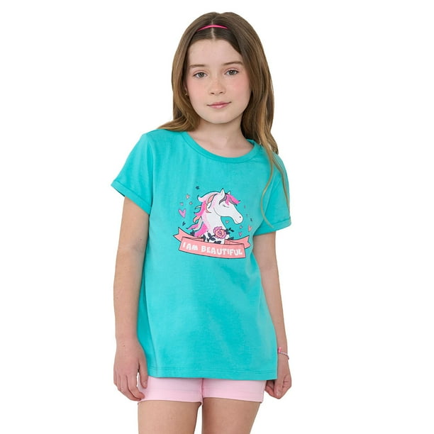 Polera Niña Kids MC Fun Turquesa Corona