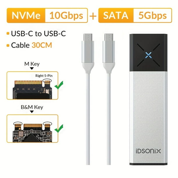 IDsonix NVMe SSD Enclosure M.2 SATA NVMe Dual Protocol Enclosure External SSD Case Type C Hard Drive Case Support M And M&B Key