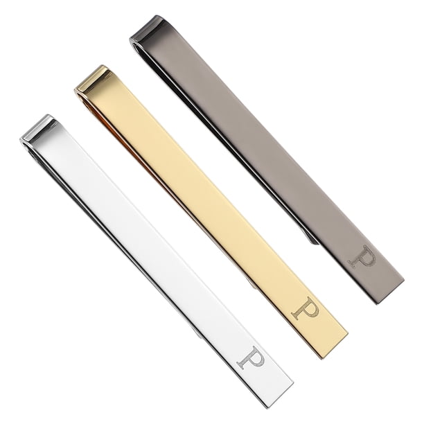 Uxcell 3 piezas de alfileres de corbata para hombres de acero inoxidable con letra P, juego de pinzas para corbata con caja de regalo para el Día del Padre en plata, oro y negro
