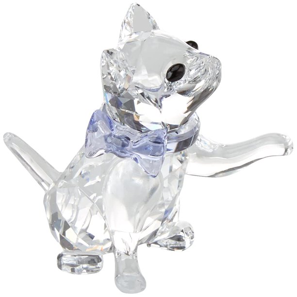 Figura de cristal transparente con diseño de gatito de Swarovski y cuello color lavanda