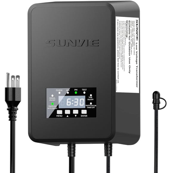 Transformador SUNVIE de 200 W para iluminación de jardín de bajo voltaje con temporizador