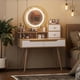 thumbnail image 2 of Makeup Vanity Desk with 3 Adjustable Lighted Mirror with solid wood table feet , Dressing Table Set with 4 drawers and 3 open shelves for Small space Bedroom, 2 of 3