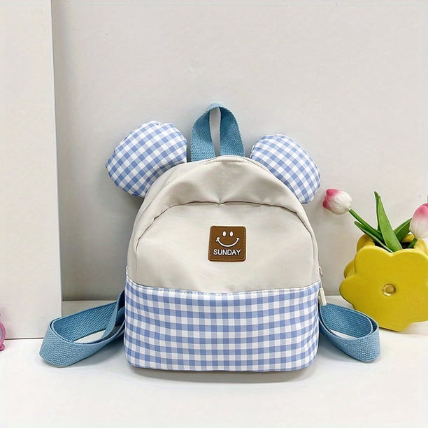 Children's Cute Backpack Boys Girls Fashion Plaid Cute Ears Backpack Kindergarten Small Schoolbag