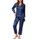 thumbnail image 5 of INSPIRE CHIC Conjunto de Pijama de Satén para Mujer Camisa de Dormir de Manga Larga con Botones y Pantalones con Ribete en Contraste Cuello con Solapa Ropa de Casa S Azul Oscuro, 5 of 7