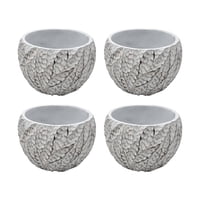 Fliperex - Set 4 Macetero Maceta Acabado Cemento Relieve Hojas Blanco S