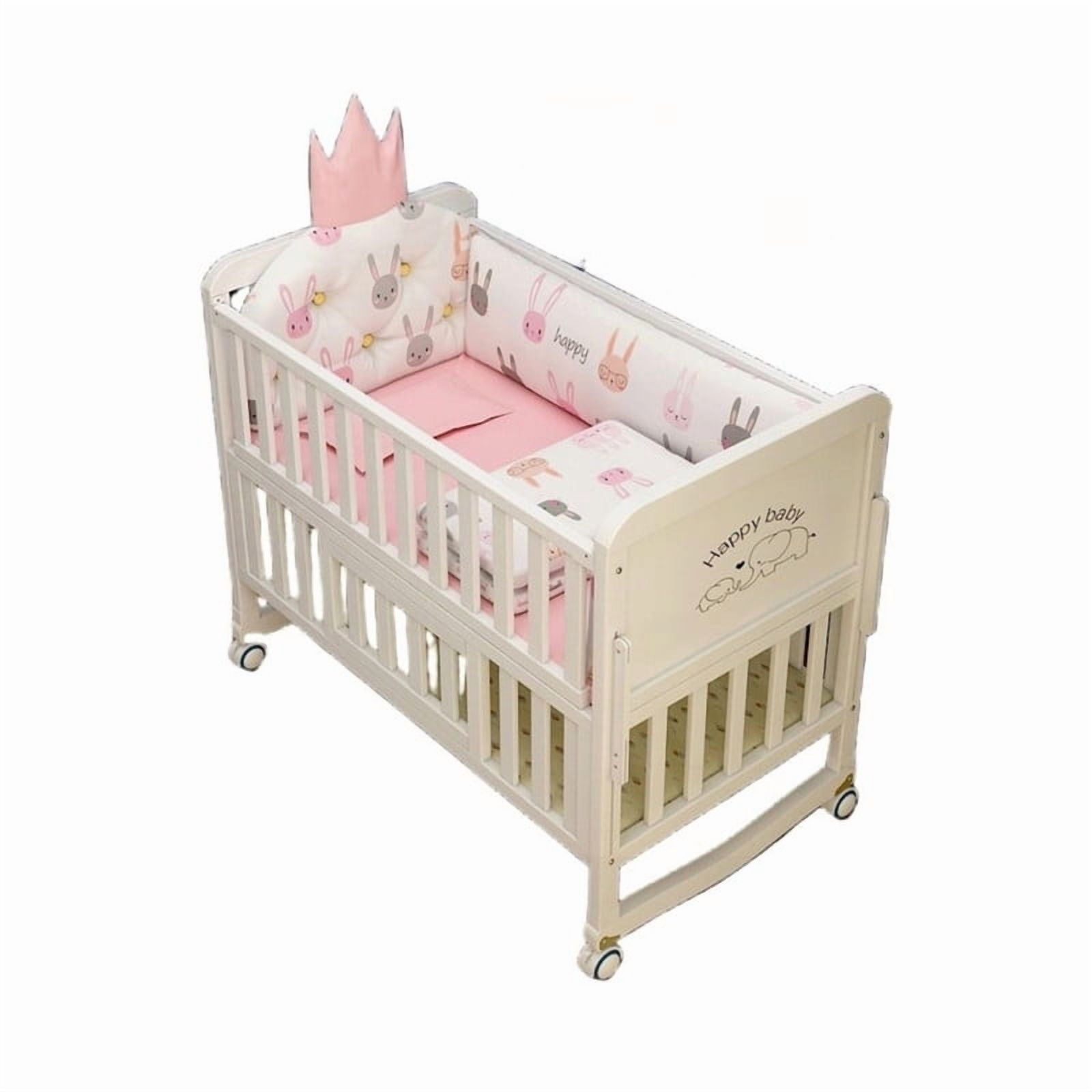 Babyluna - Cama Madera Multifuncional Con Colchón Y Ropa Cama Rosa