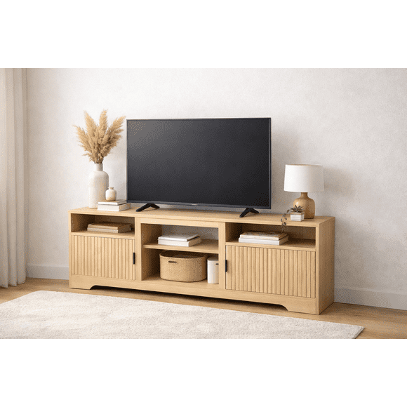 Rack TV Grande 140x30x52 cm Madera Clara Compartimentos Abiertos