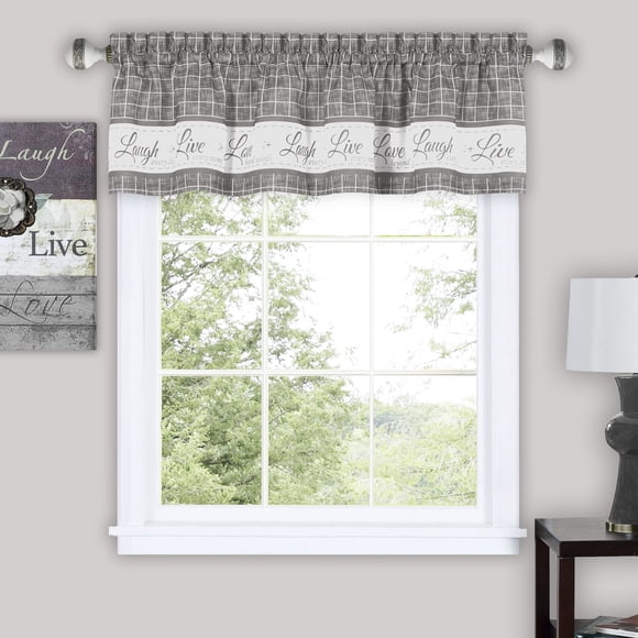 Cortinas de ventana ACHIM Soft Live Love Laugh de 58 x 36 cm, color gris